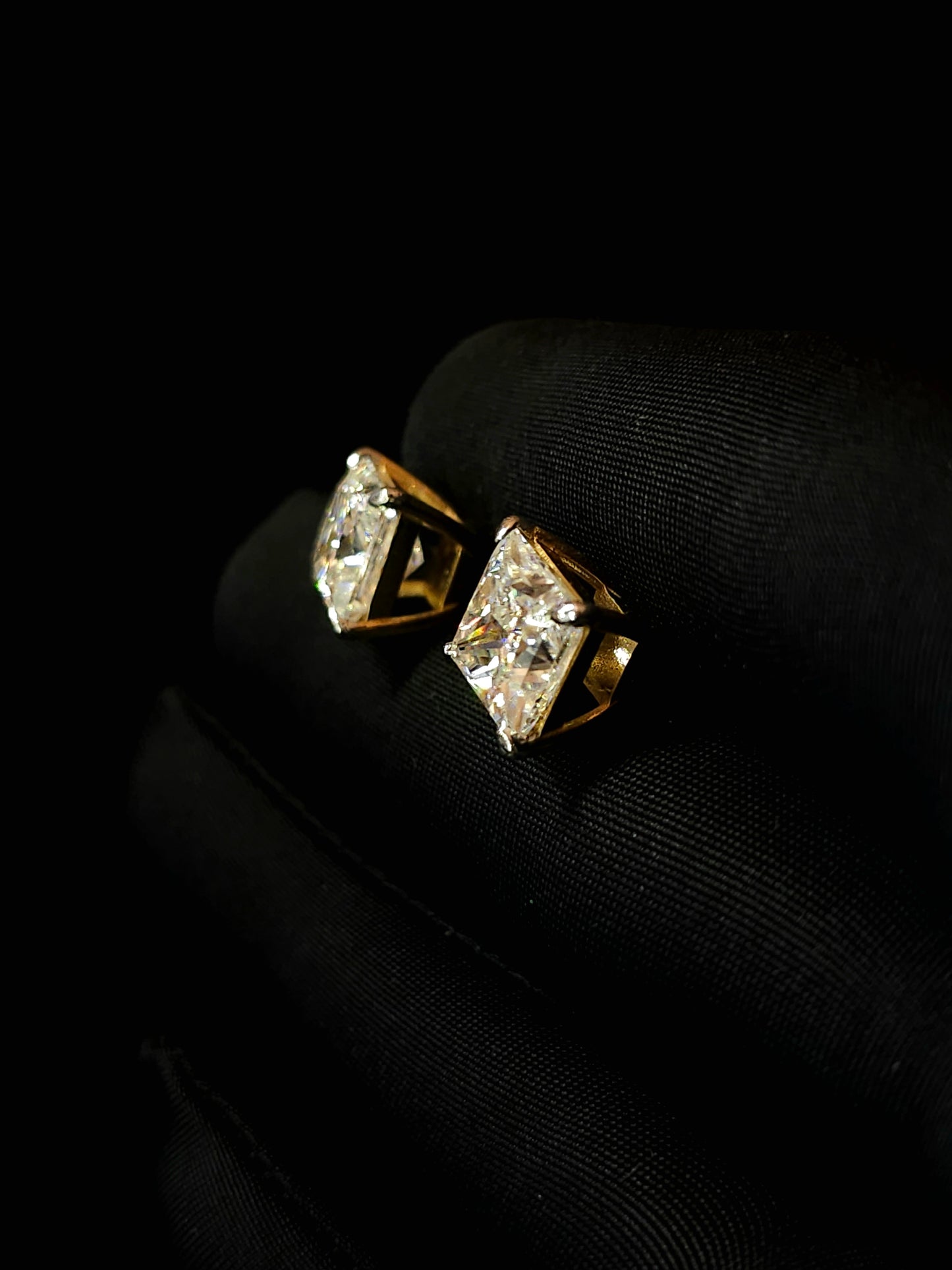 Three carat moissanite princess cut studs
