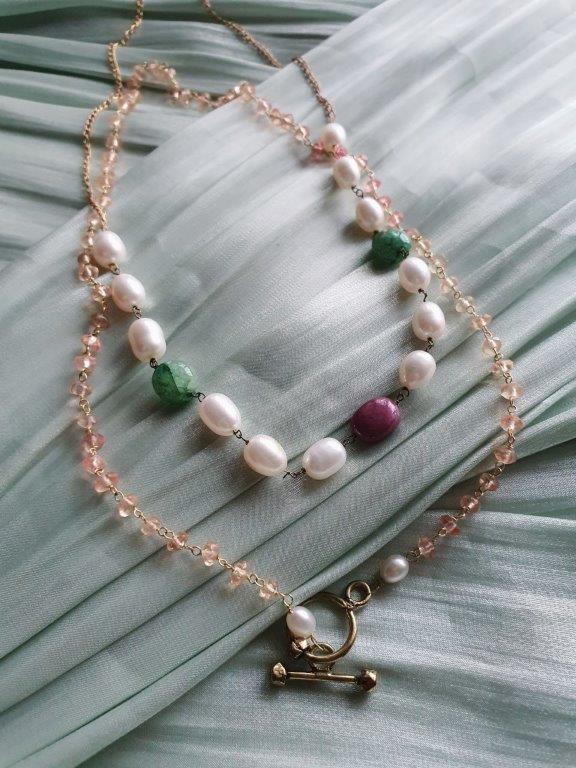 Peach chalcedony unisex chain necklace