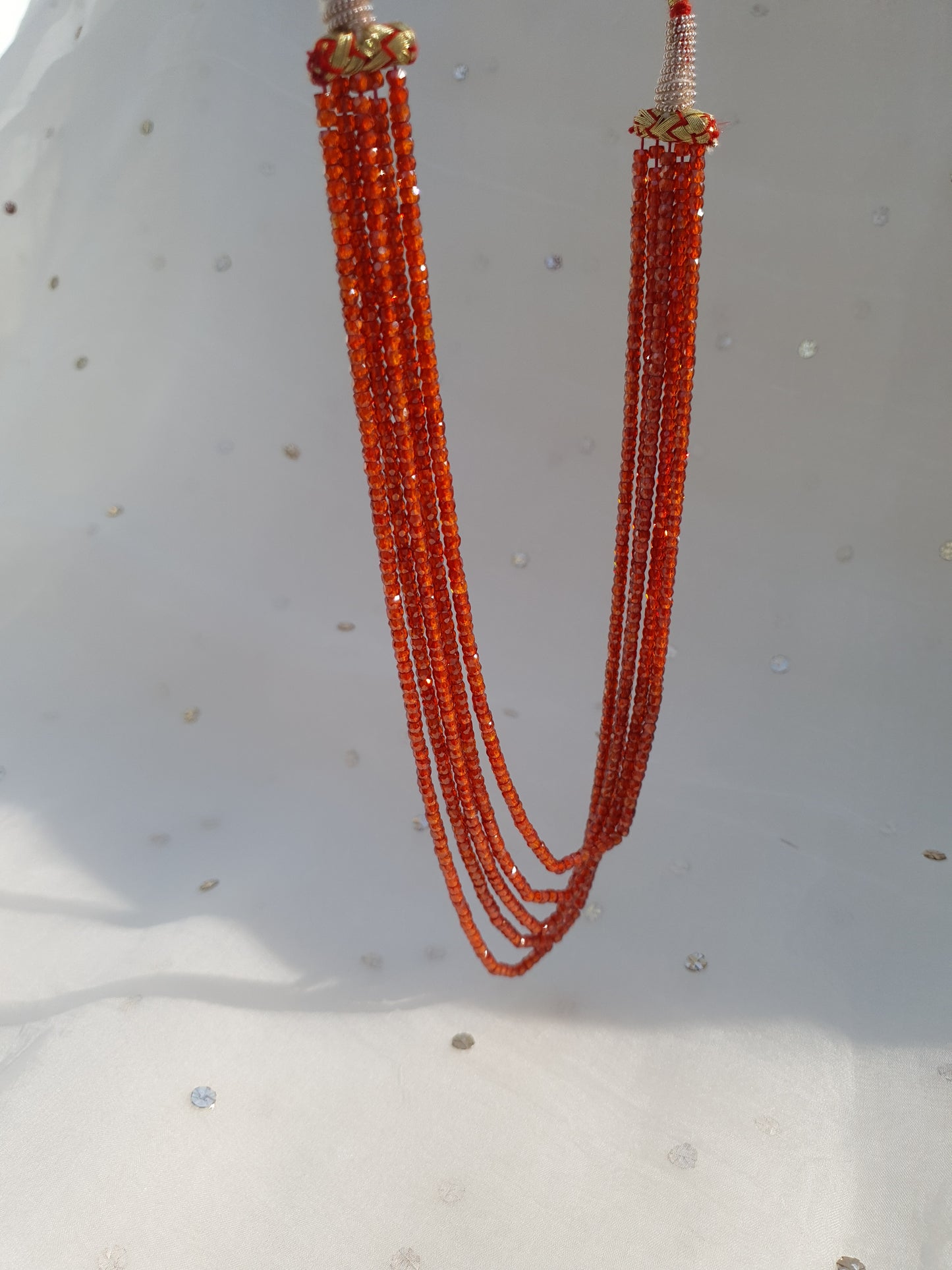 Amber red crystal bead necklace