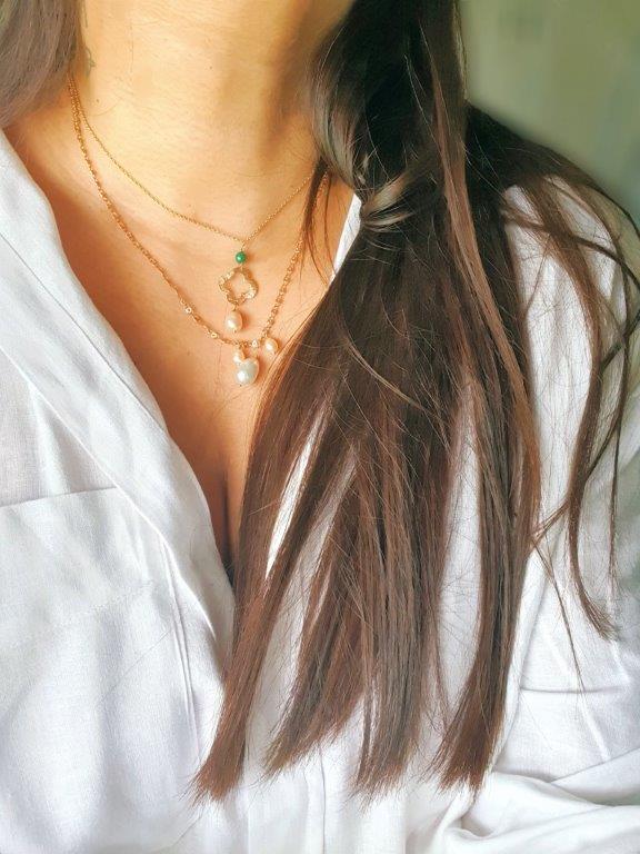 Three pearl chain necklace
