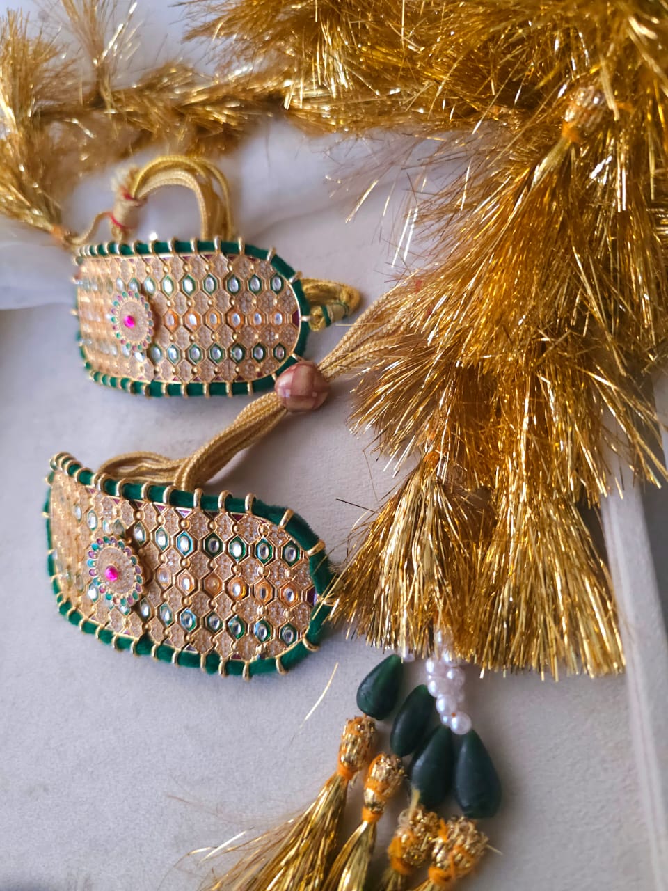 Golden tassel green rajputi bajuband