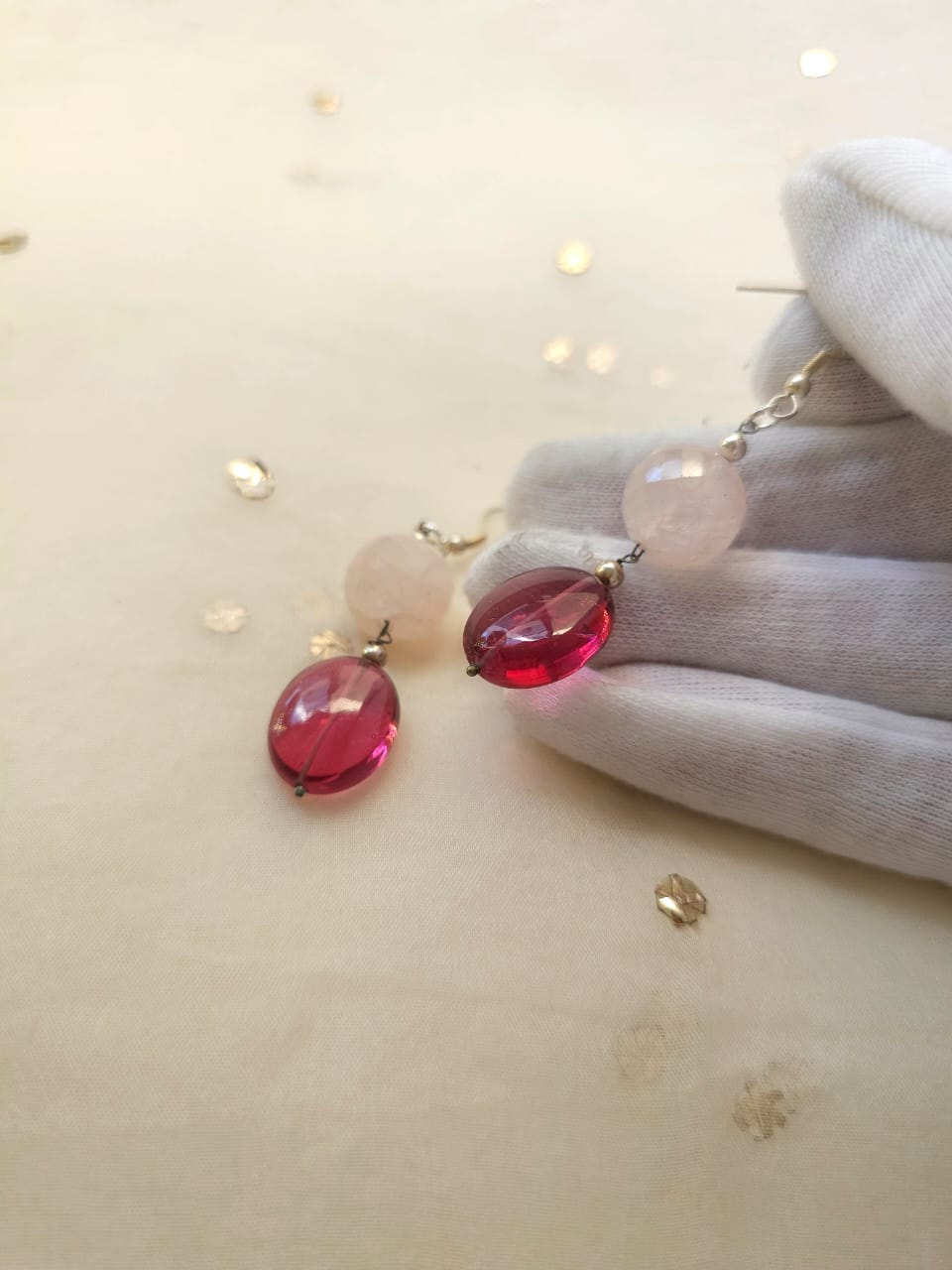 Rose quartz ball earrings