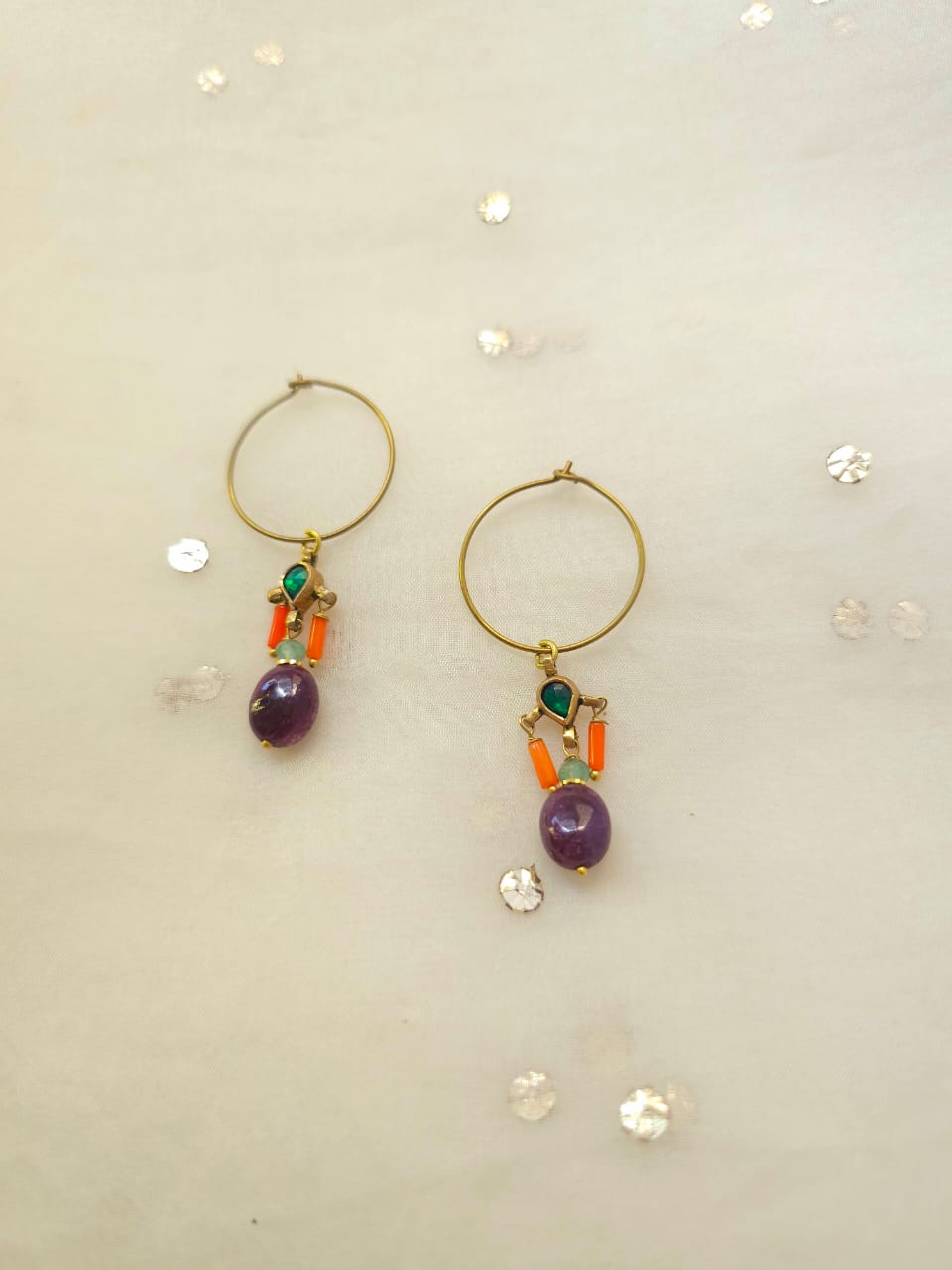 Ruby coral hoop earrings