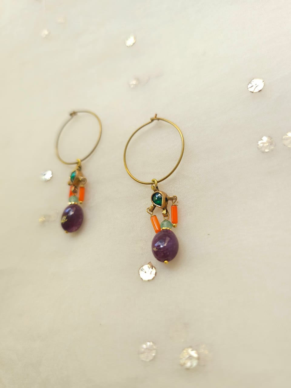 Ruby coral hoop earrings