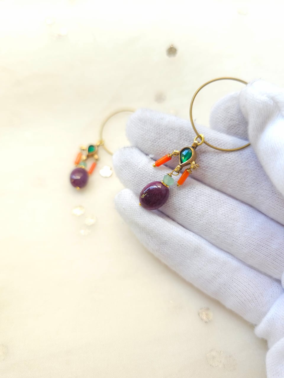 Ruby coral hoop earrings