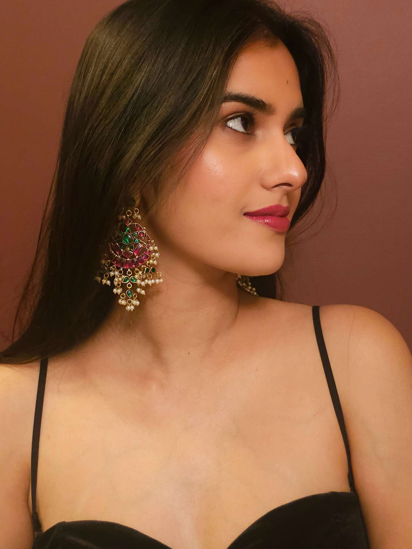 Rhodolite banarasi chandbali