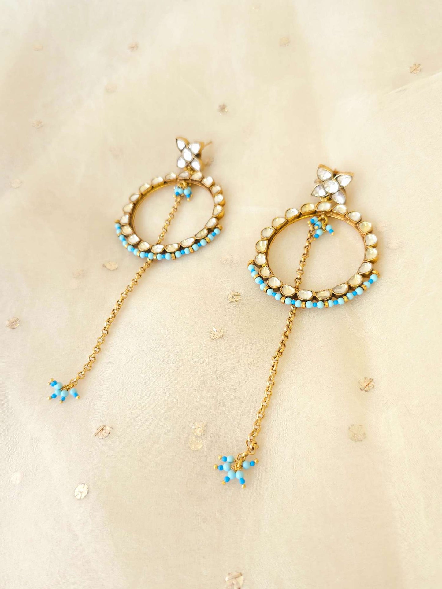 Turquoise moon hoop earrings