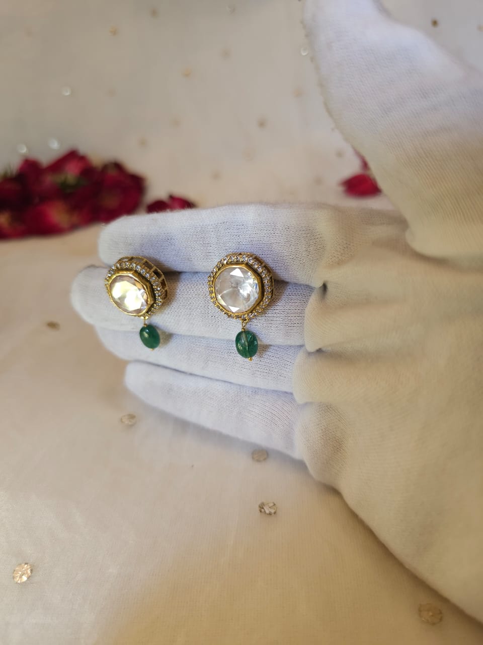 Beryl convex silver earrings