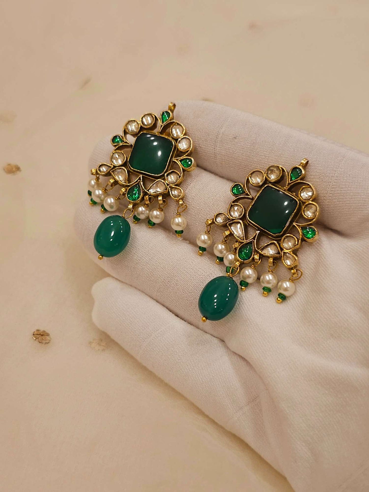 Surajpole green silver earrings