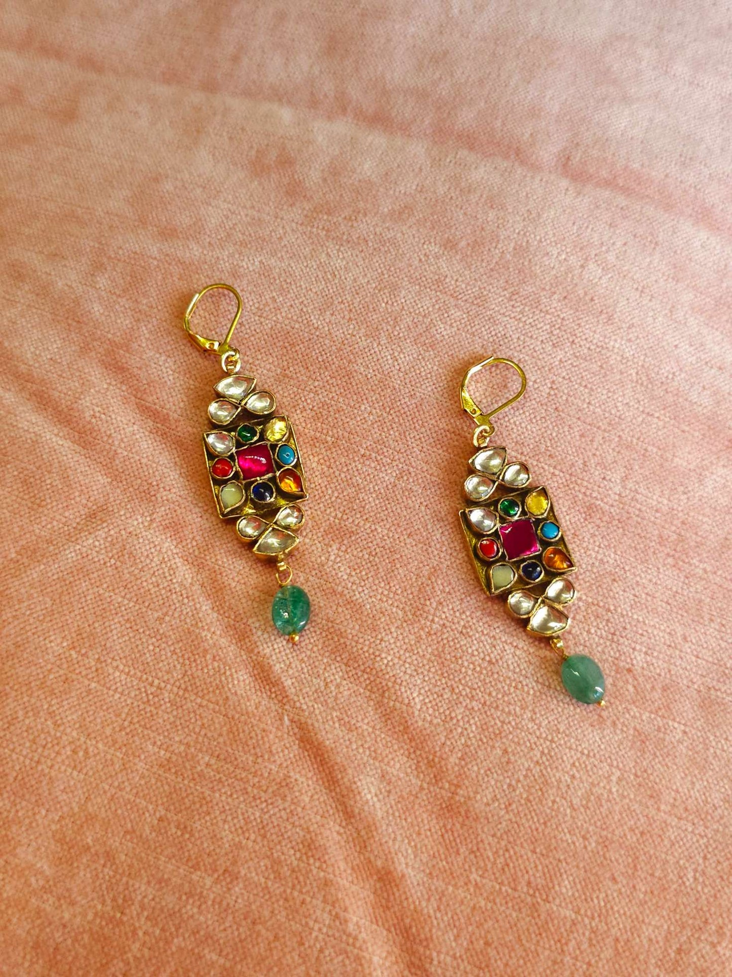 Navratan d'art hook earrings