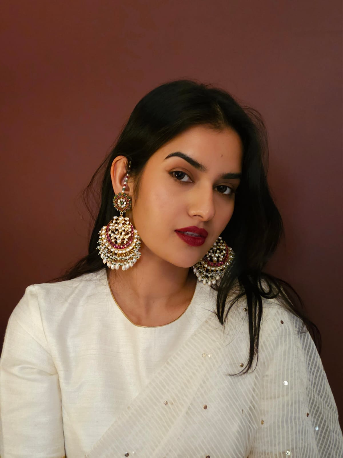 Ruh-gulab pearl chandbali