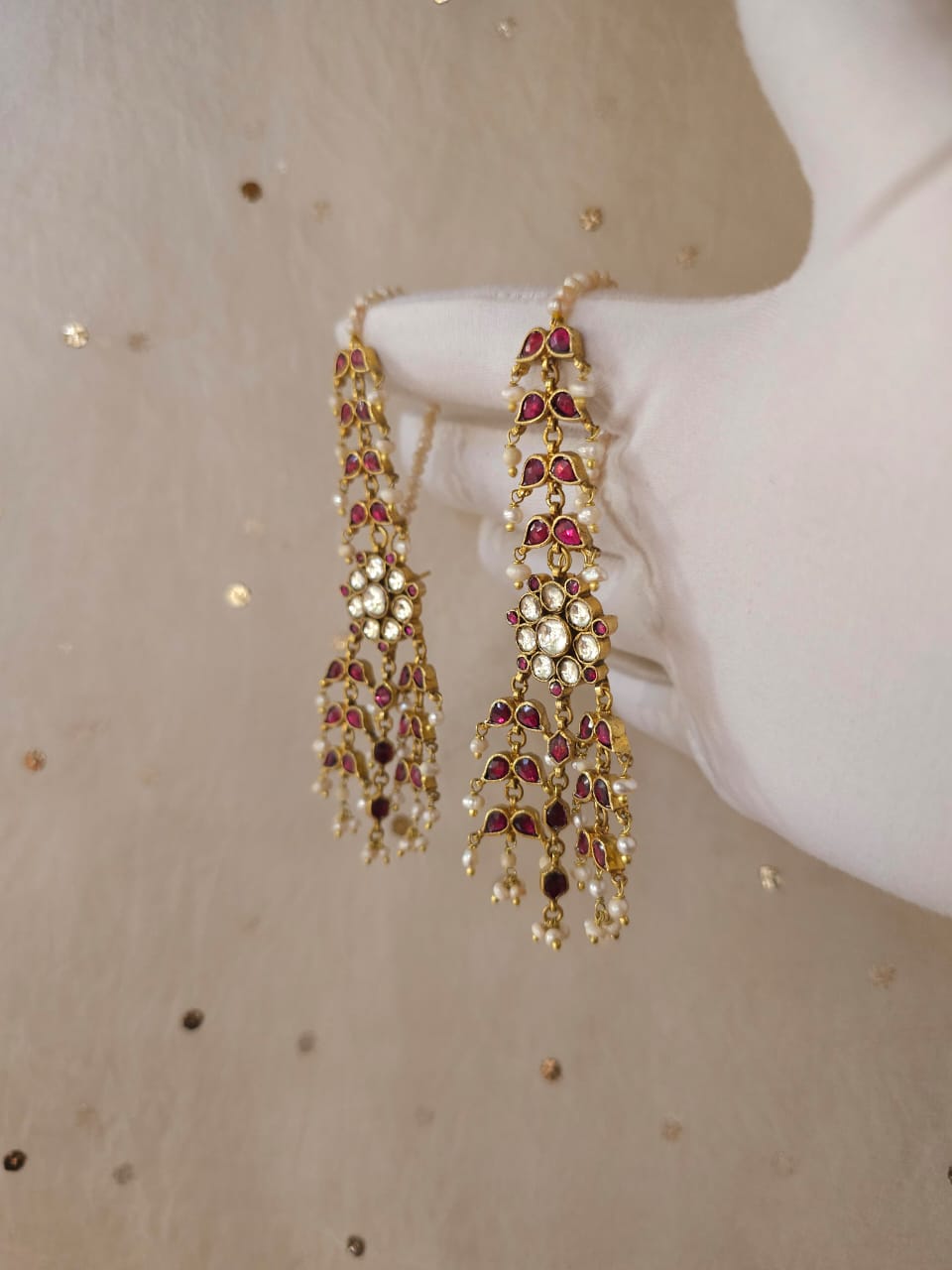 Ruh-gulab chandelier earrings