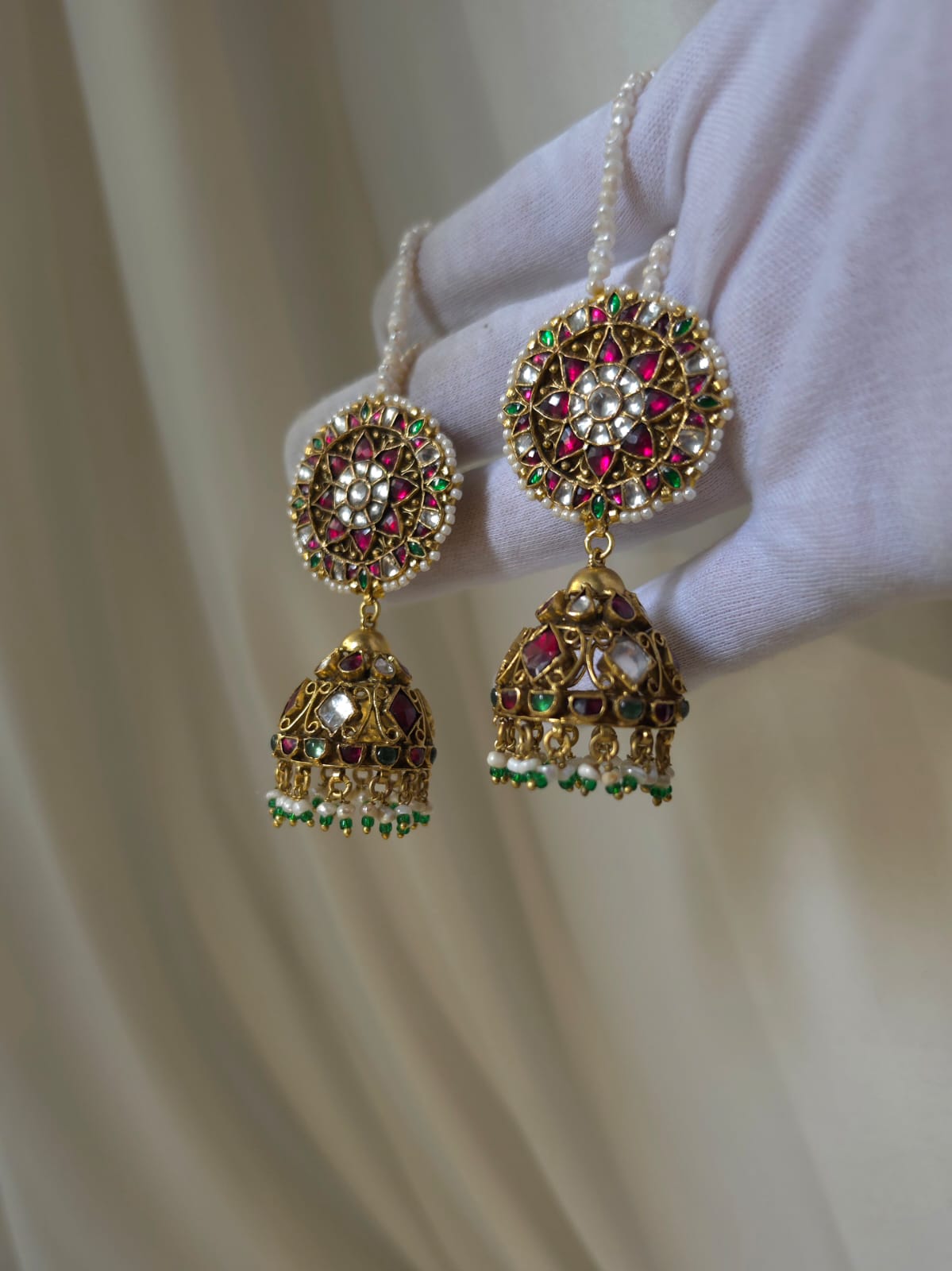 Amber rhodolite jhumkas