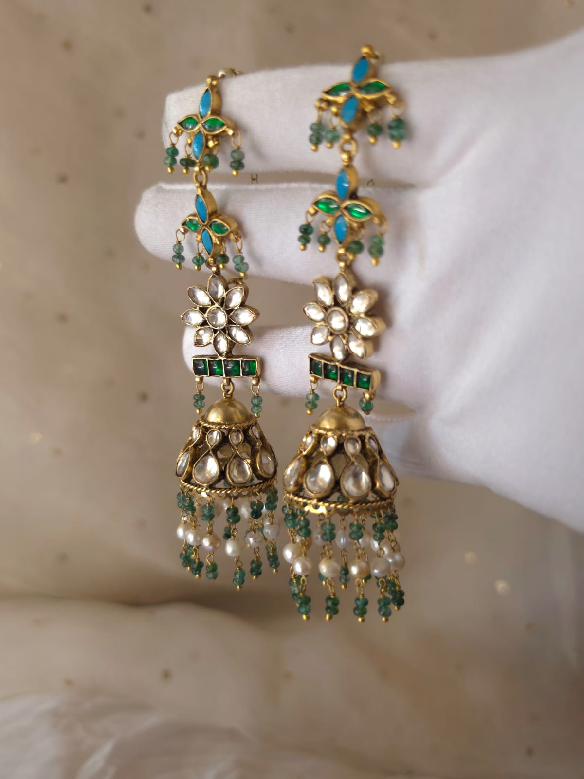 Green regalia jhumkas