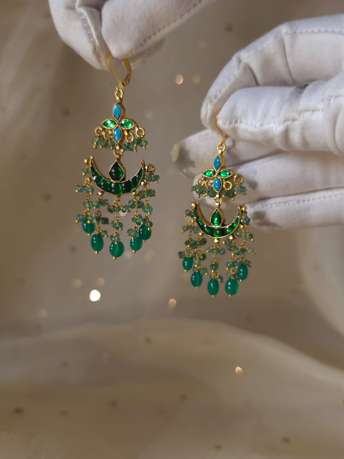 Green regalia hook earrings