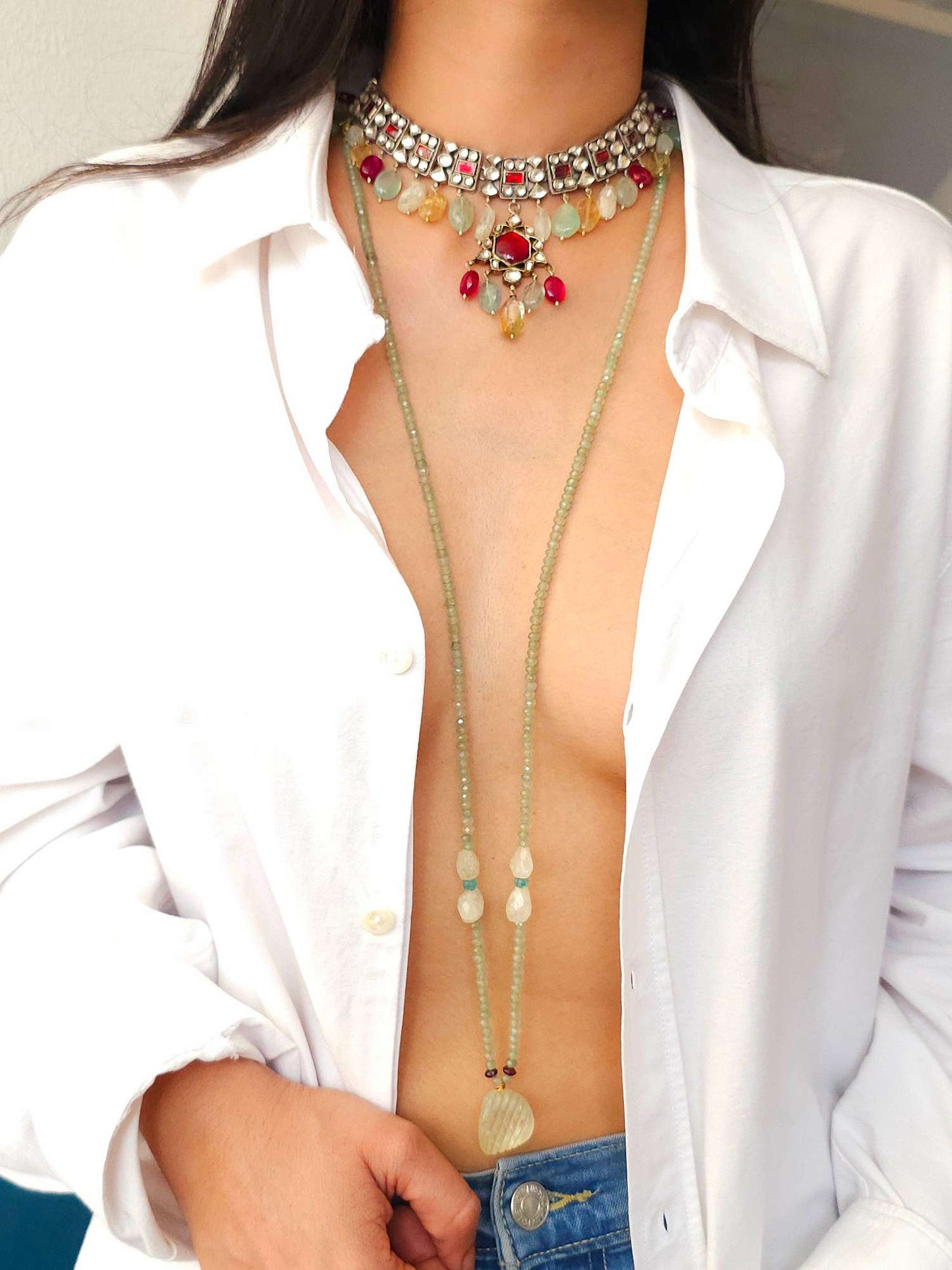 Aventurine tumble long necklace