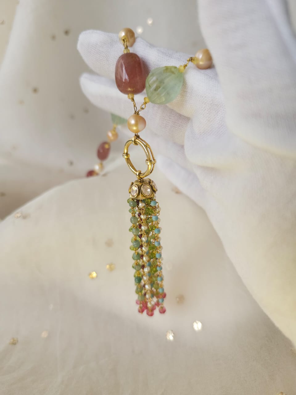 Sukh Niwas silver tassel long necklace