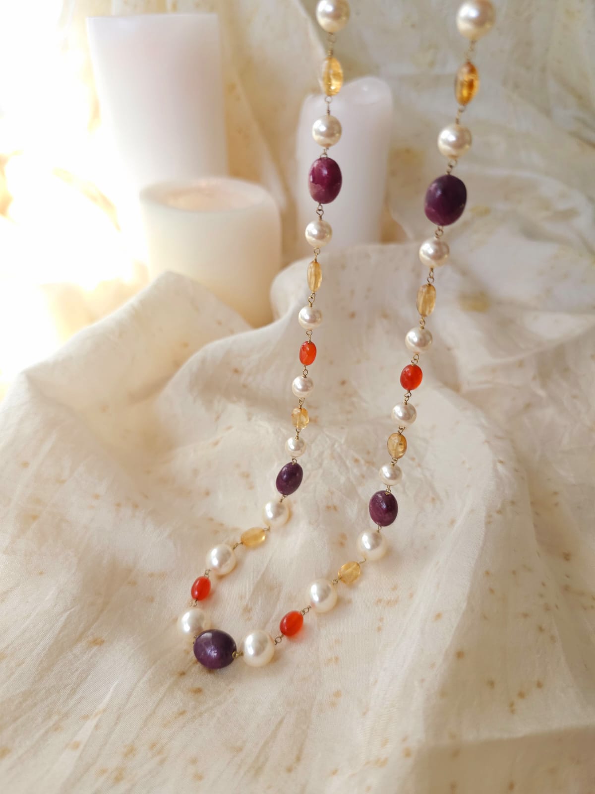 Swarovski pearls citrine ruby necklace