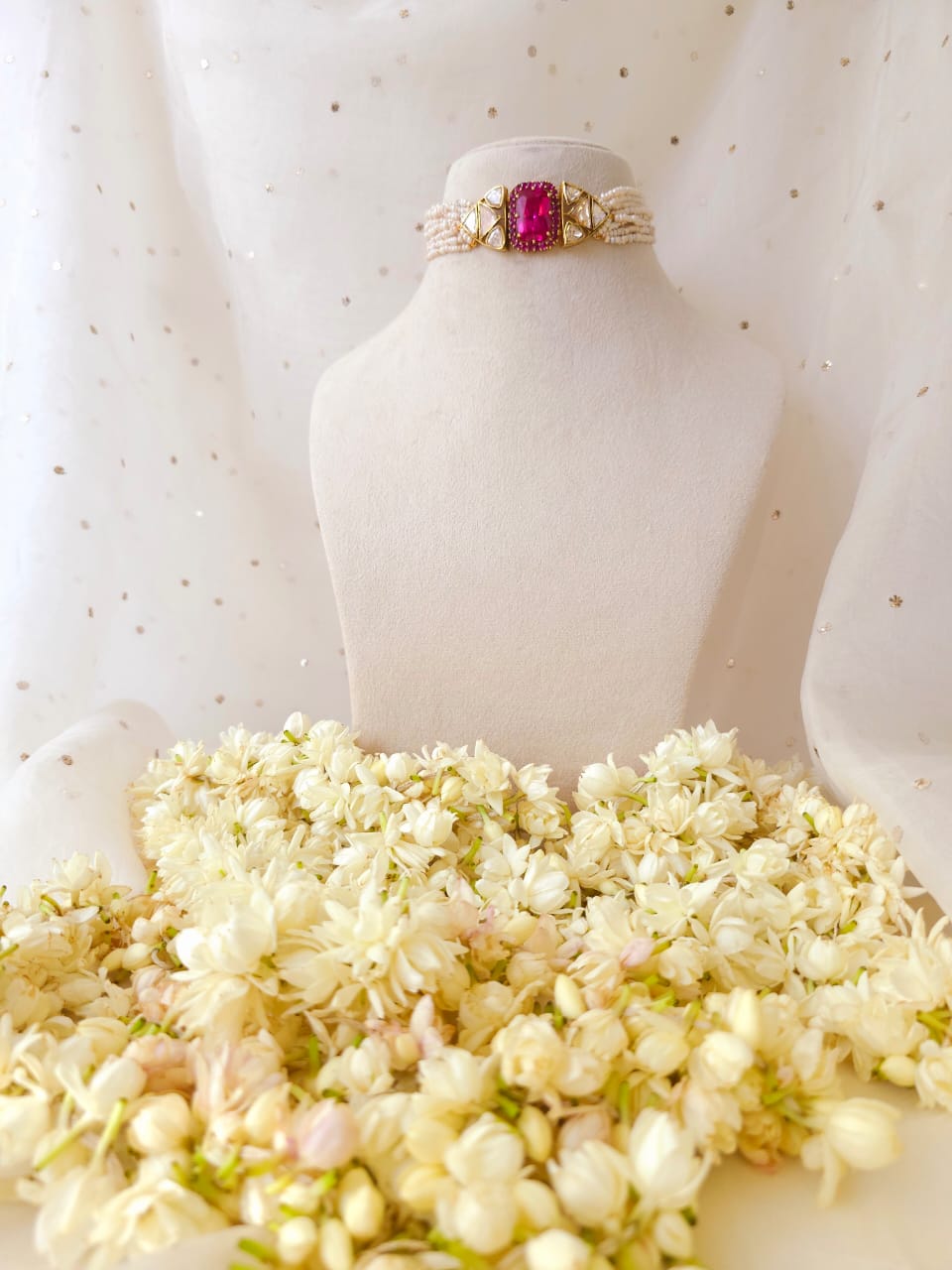 Ruby line pearl necklace