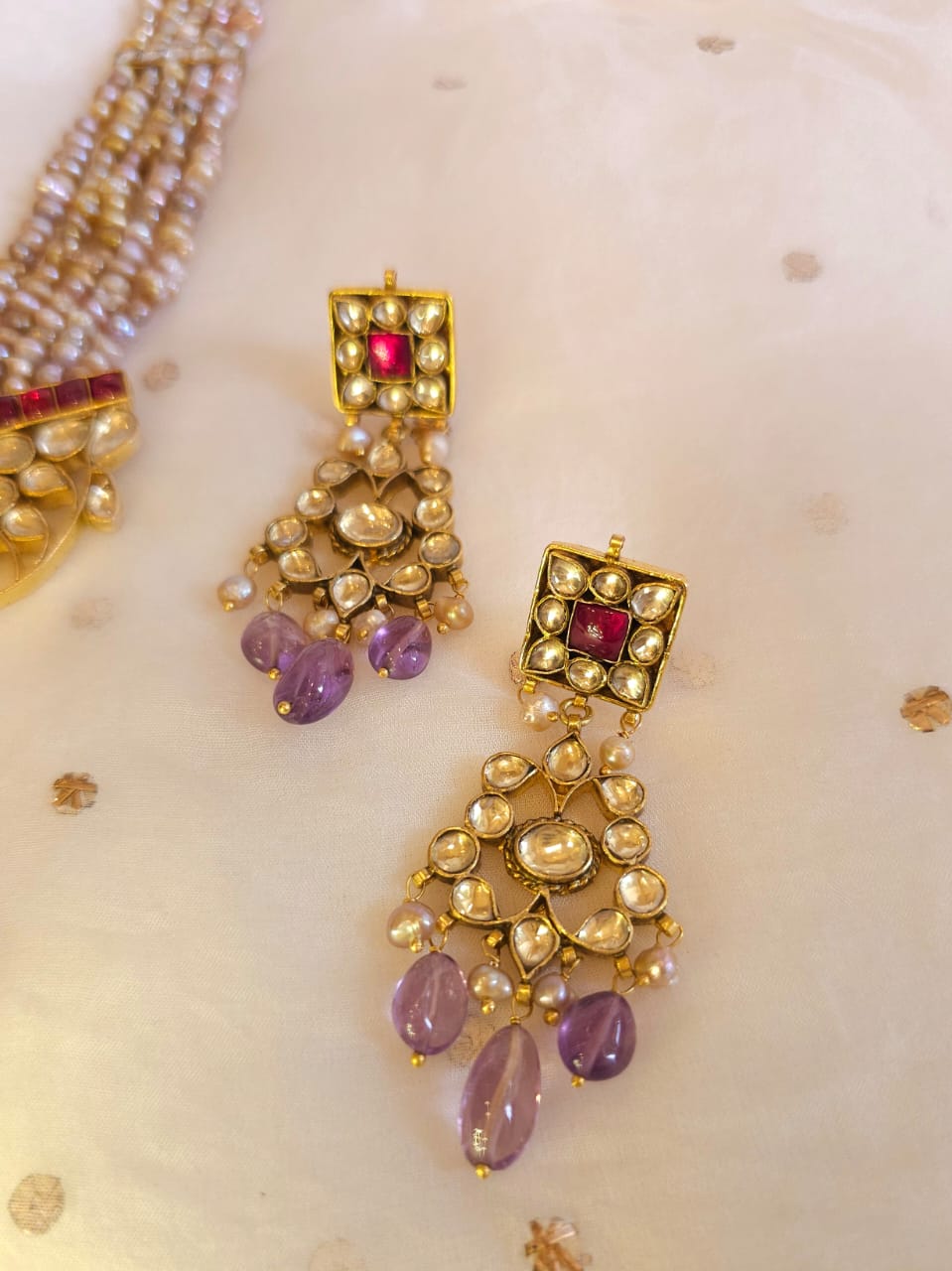 Golden belle amethyst necklace set