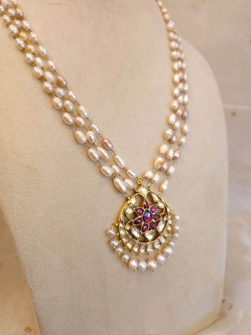 Rhodolite gulkand pearl necklace