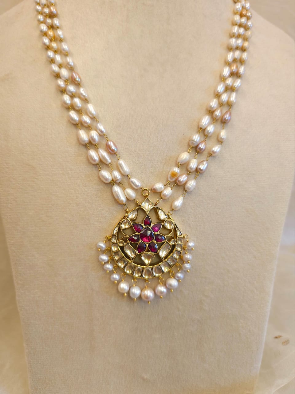 Rhodolite gulkand pearl necklace