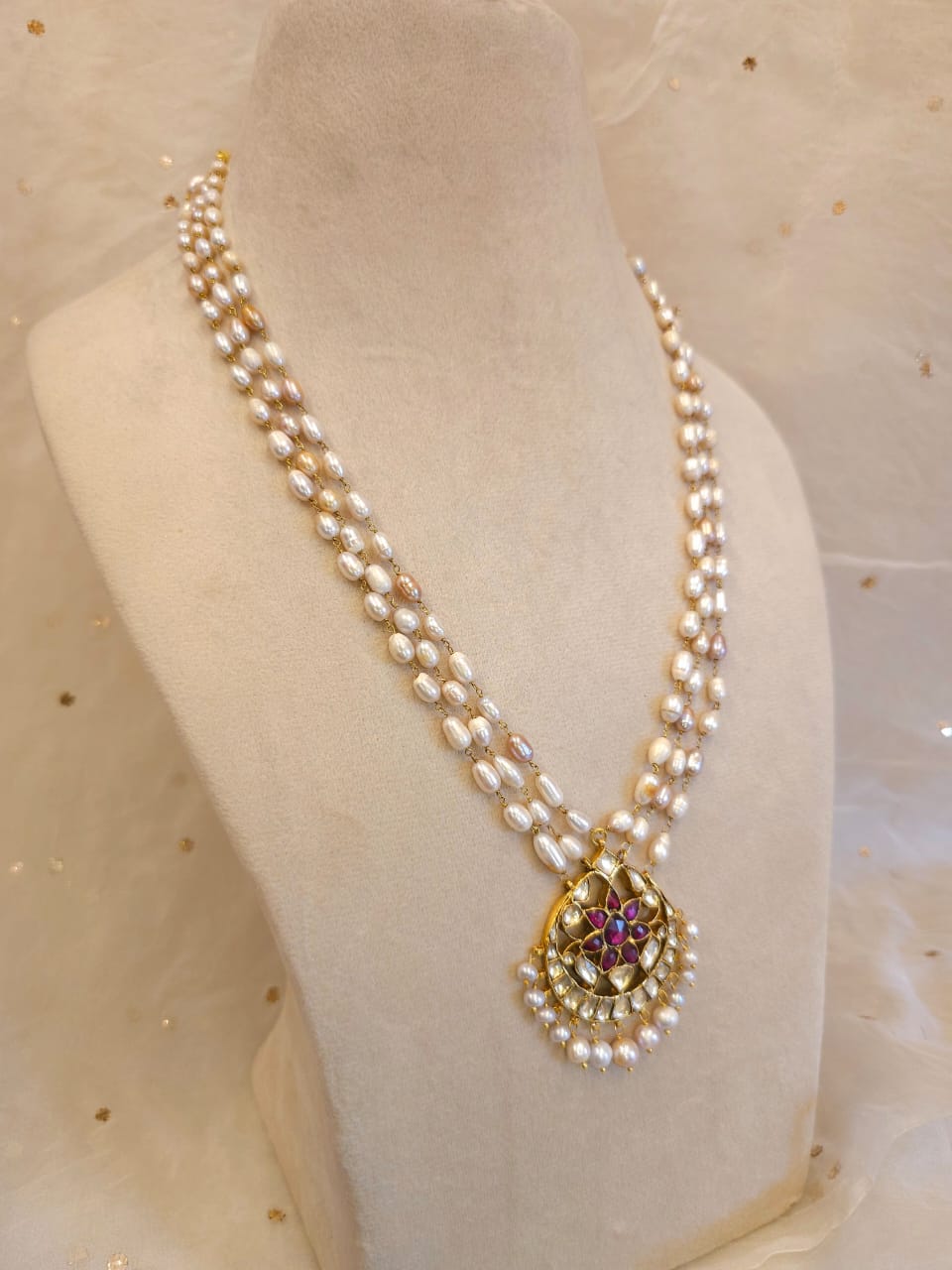Rhodolite gulkand pearl necklace