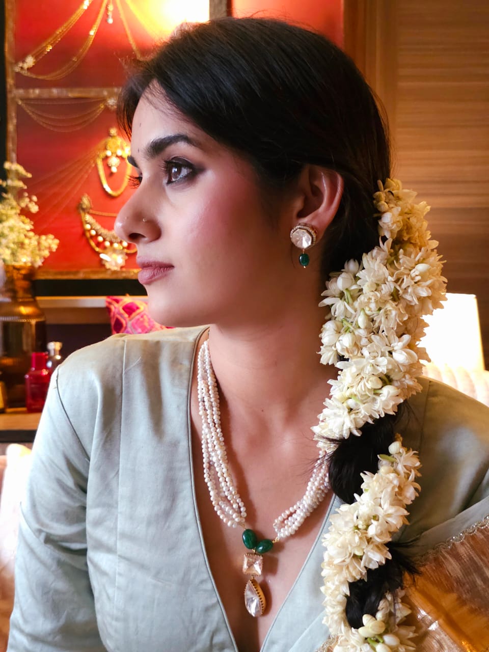 Pear moissanite pearl necklace set