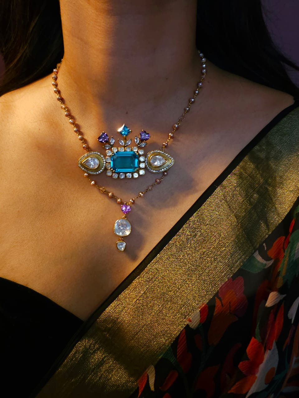 Cyan tamara silver necklace