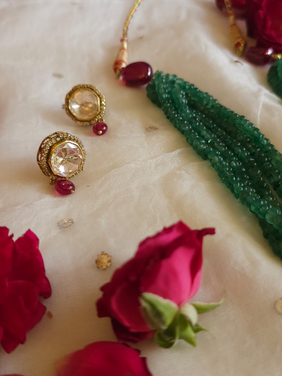 Spinel convex silver earrings