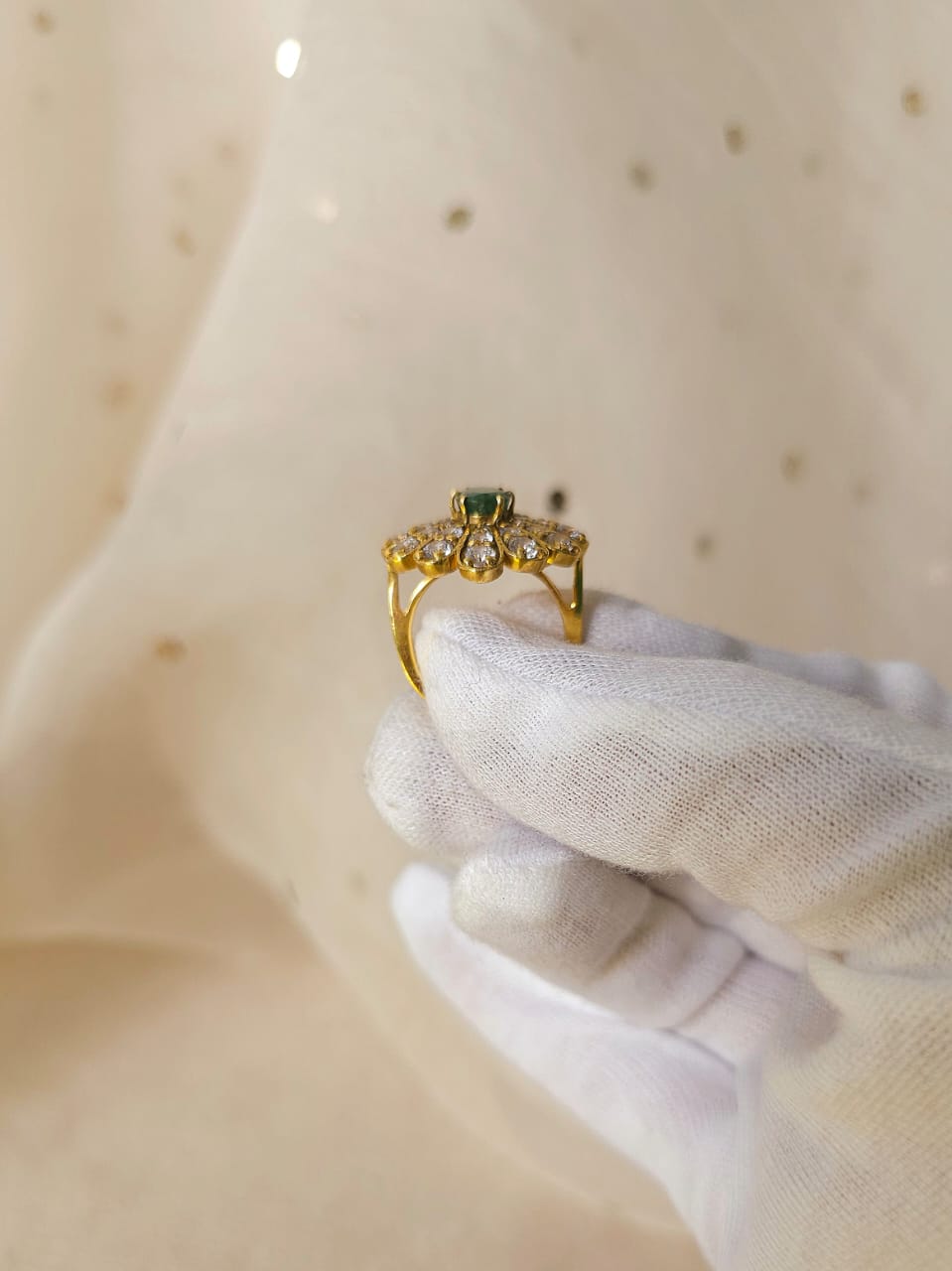 Crown feather emerald ring