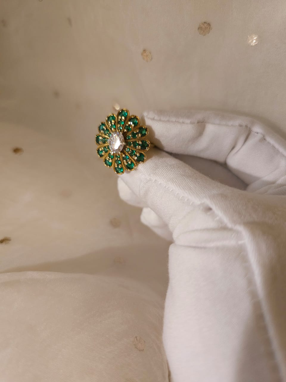 Crown feather moissanite ring