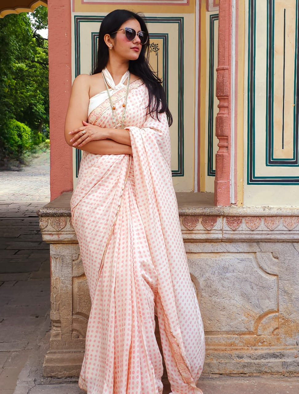 Rose polka muslin modal saree