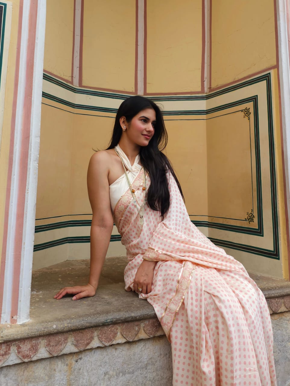 Rose polka muslin modal saree