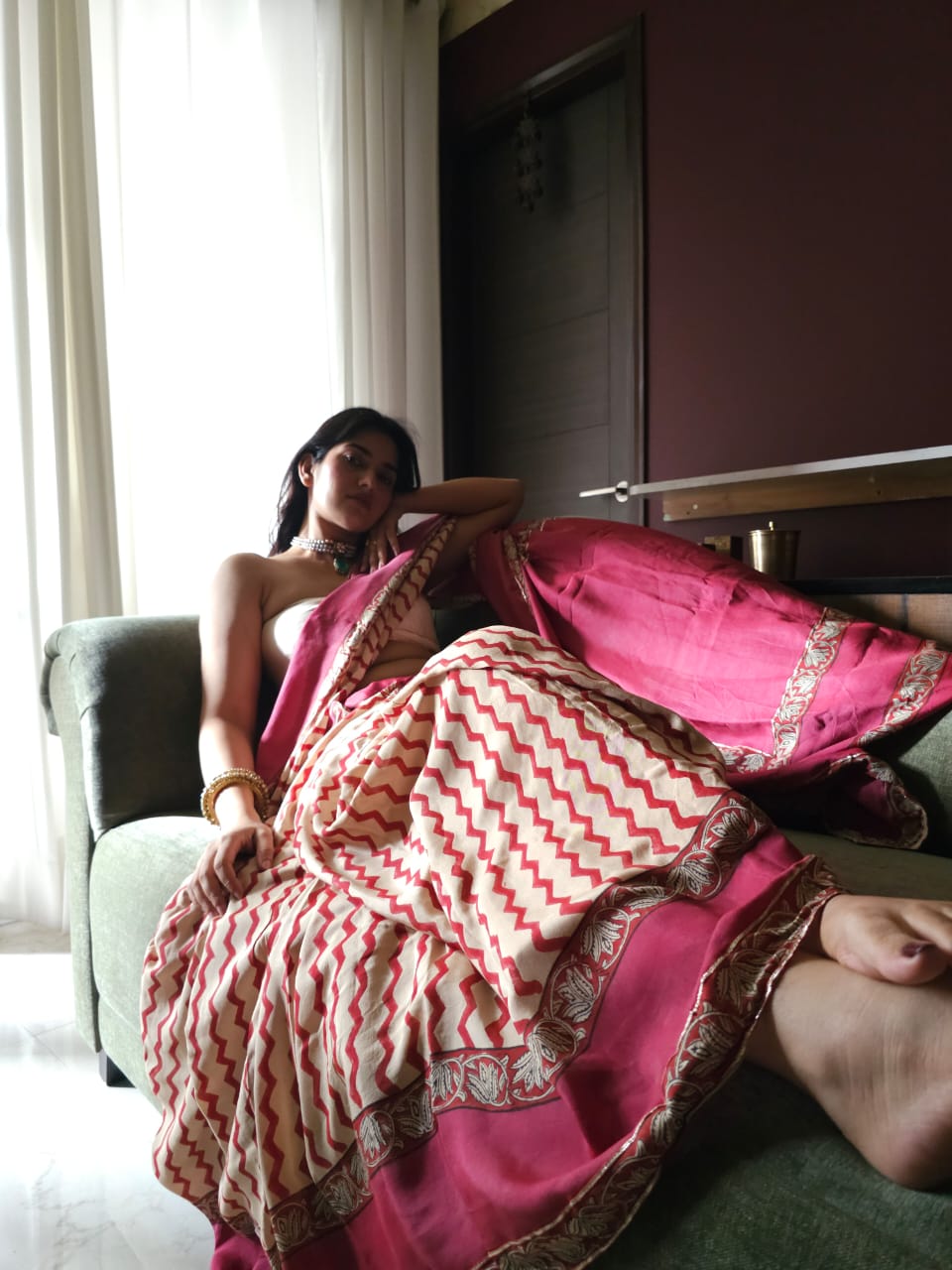 Mahogany chevron muslin modal saree