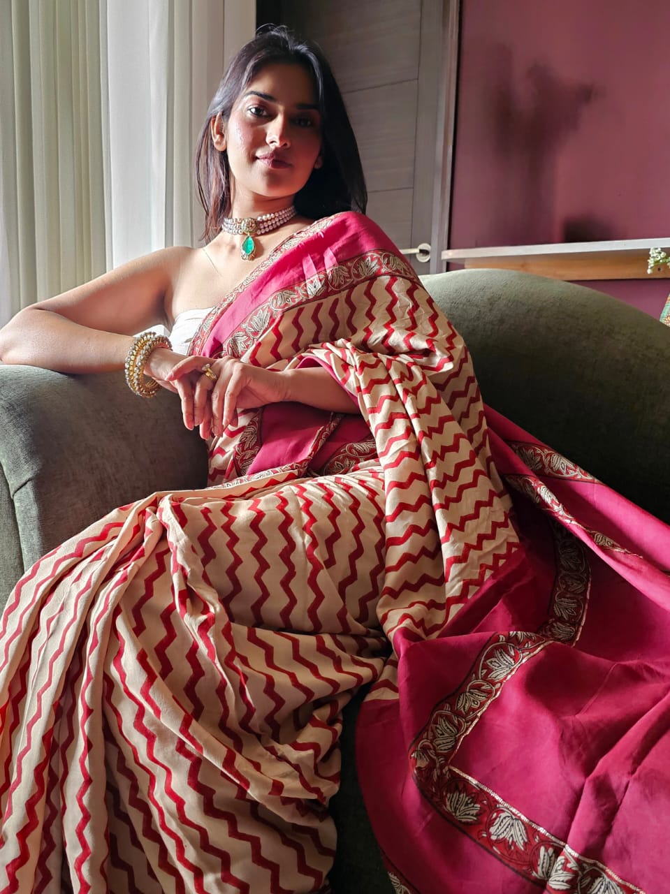 Mahogany chevron muslin modal saree