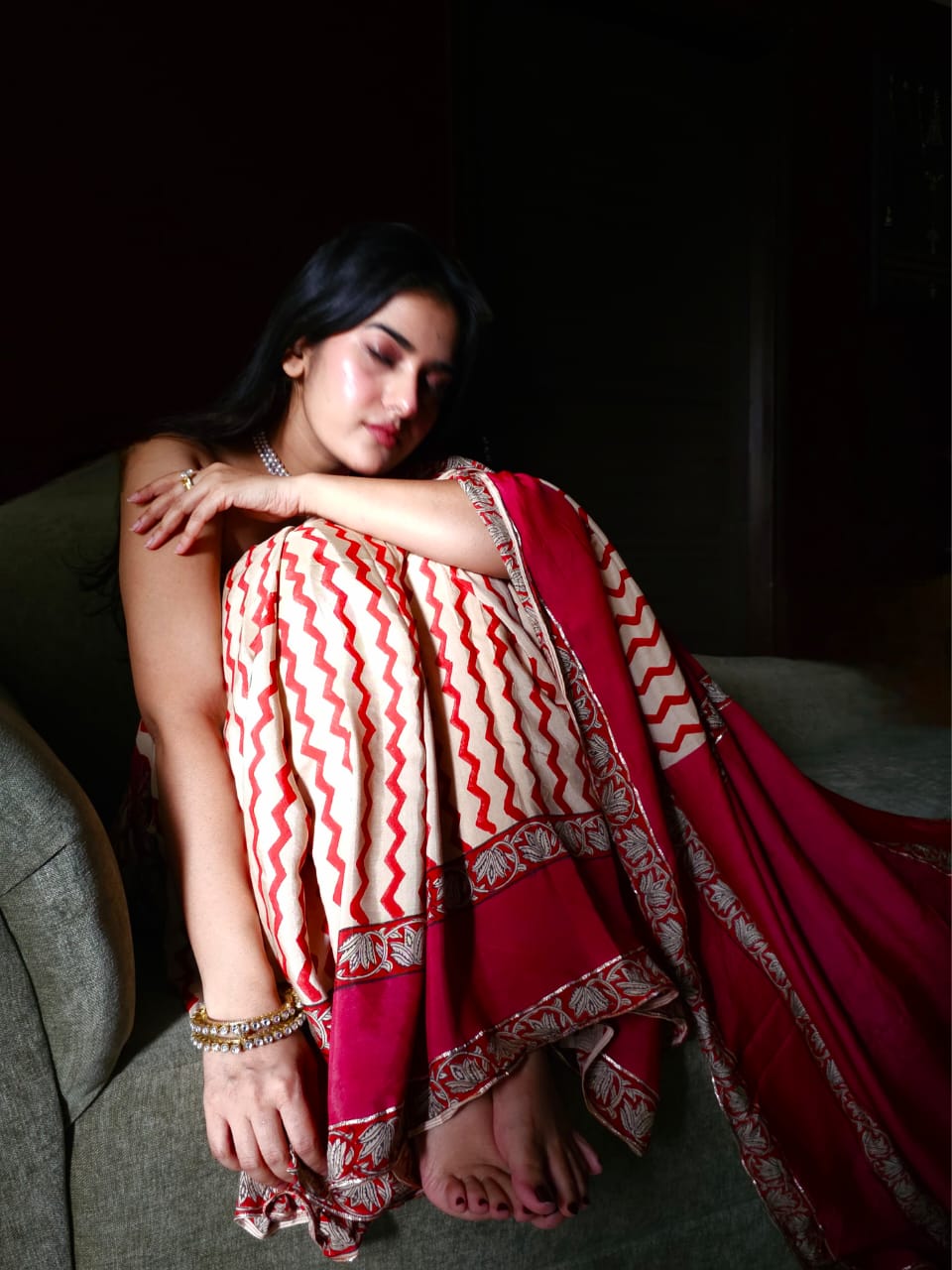 Mahogany chevron muslin modal saree