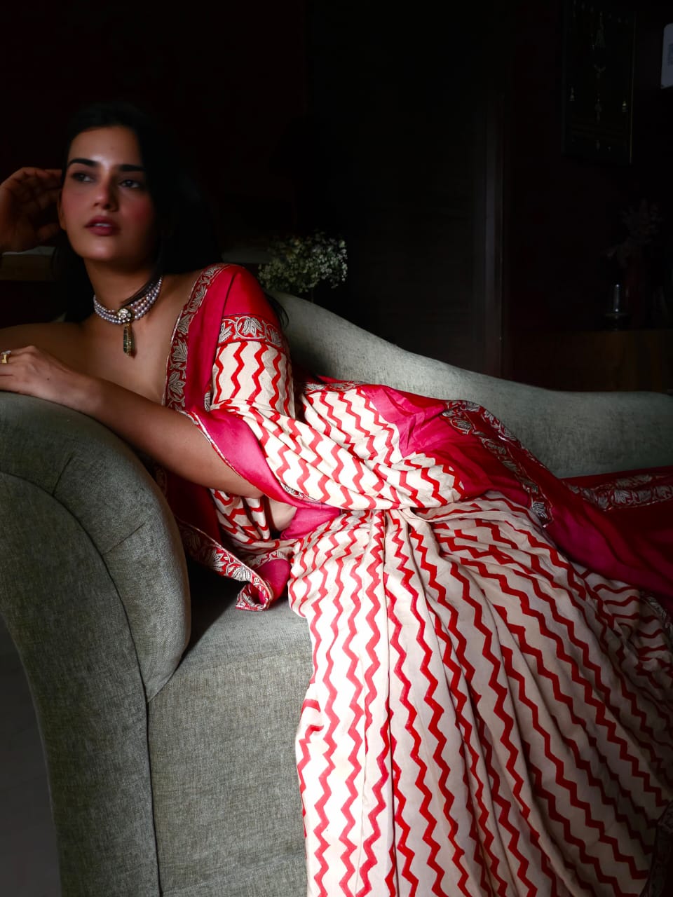 Mahogany chevron muslin modal saree