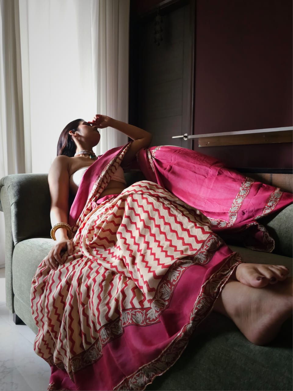 Mahogany chevron muslin modal saree