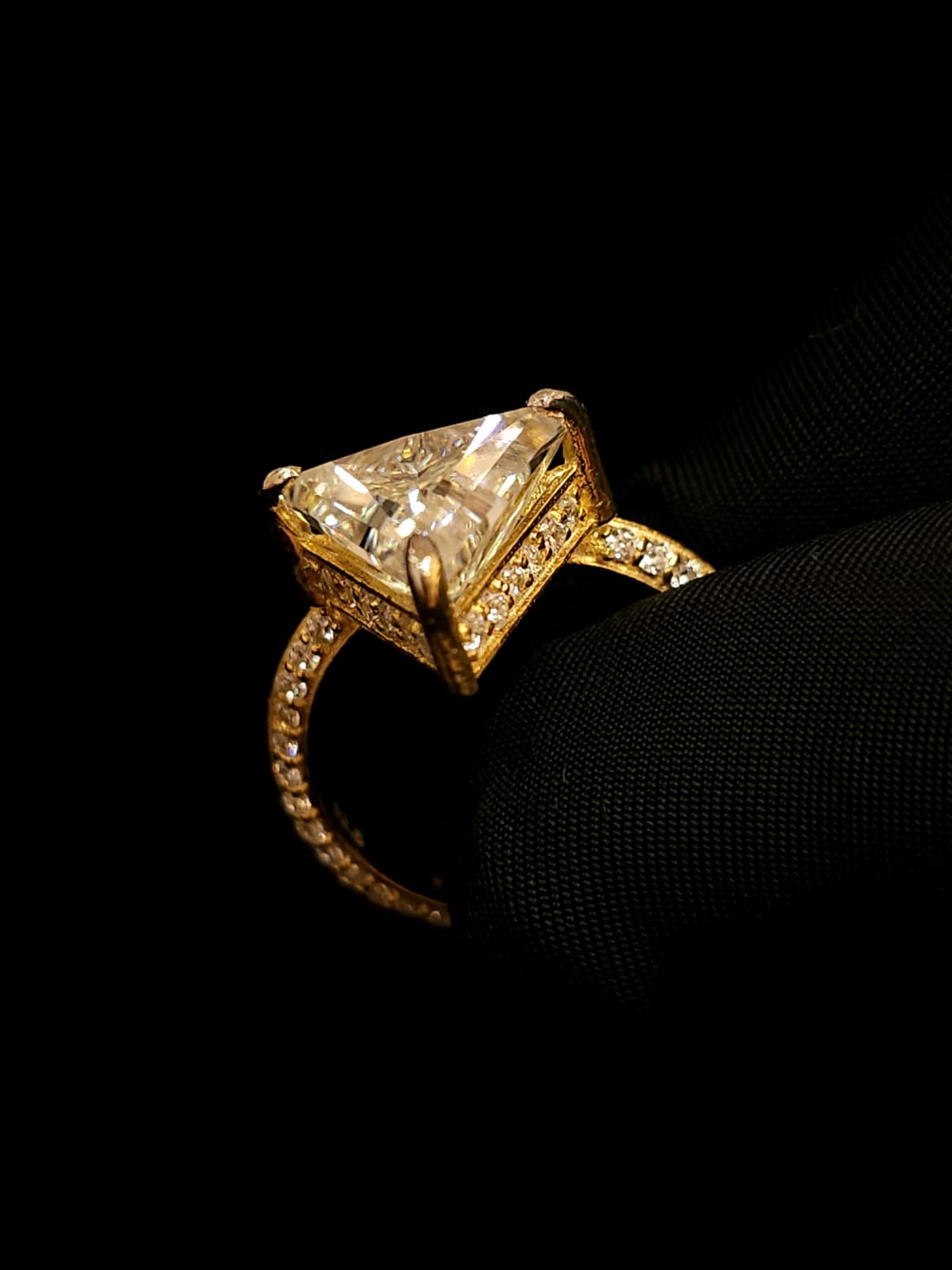 Trillion moissanite diamond ring
