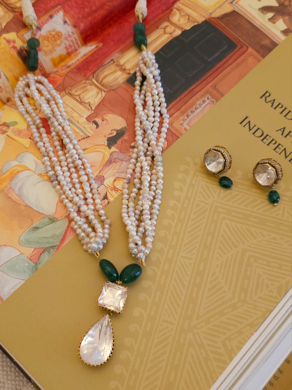Pear moissanite pearl necklace set