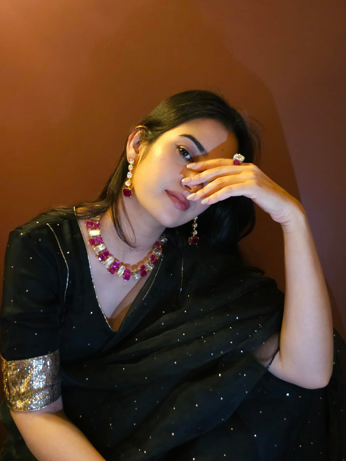The ruby line polki necklace set