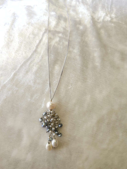 Grey pearl tassel unisex chain necklace