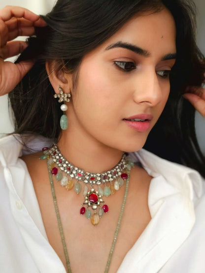 Chalcedony and pearl earrings