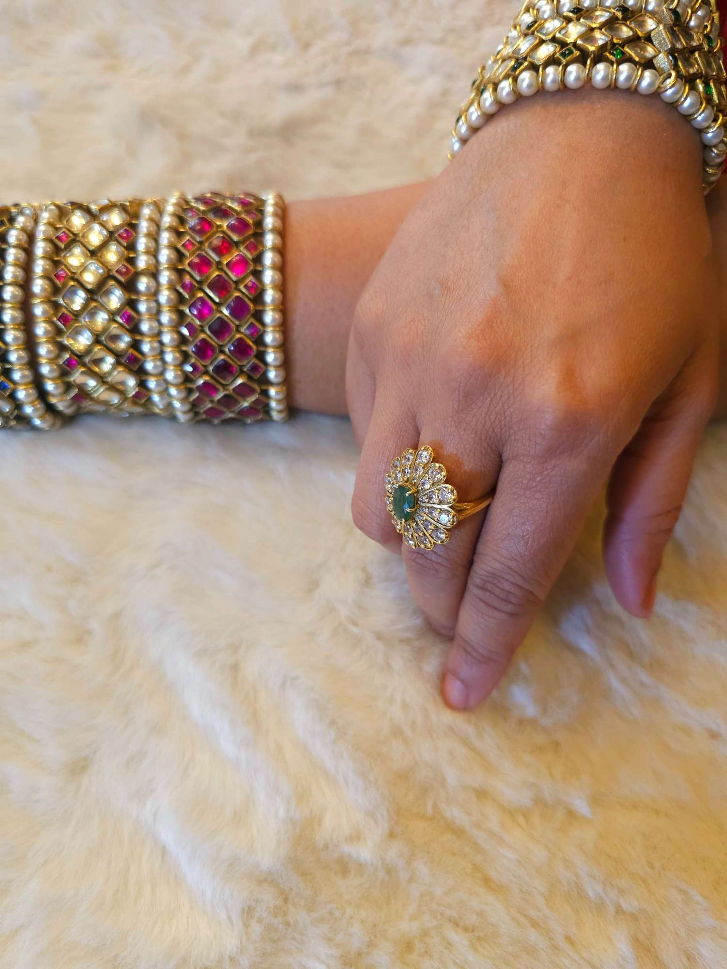 Crown feather emerald ring