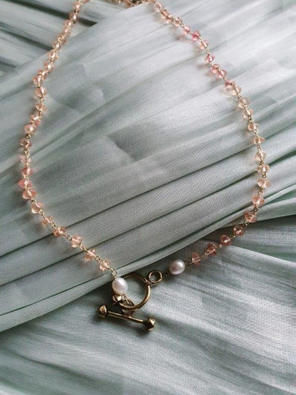 Peach chalcedony unisex chain necklace