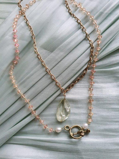Peach chalcedony unisex chain necklace