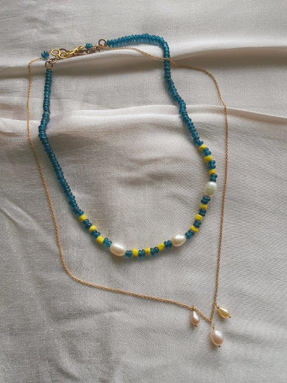 Blue beach pearl necklace