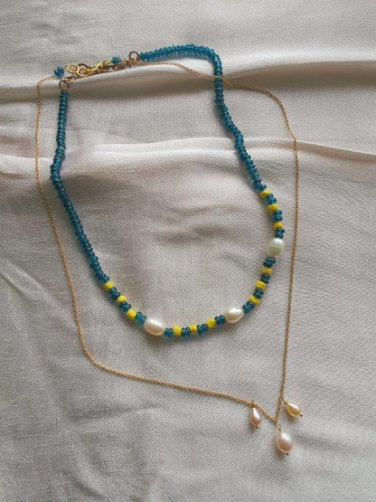 Blue beach pearl necklace