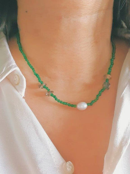 Green beach pearl necklace
